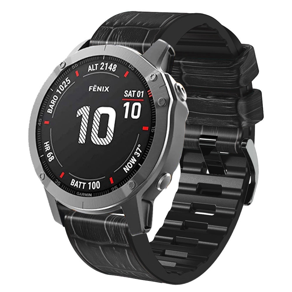 For Garmin Fenix 7X 6X Pro Tactix 7 26mm Crocodile Texture Leather Coated Silicone Watchband Wrist Strap Replacement For Garmin Fenix 7X 6X Pro Tactix 7 26mm Crocodile Texture Leather Coated Silicone Watchband Wrist Strap Replacement